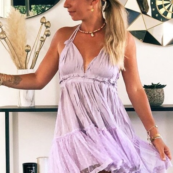 Boho Swiss Dot Halter Mini ruffle dress - Picture 3 of 12